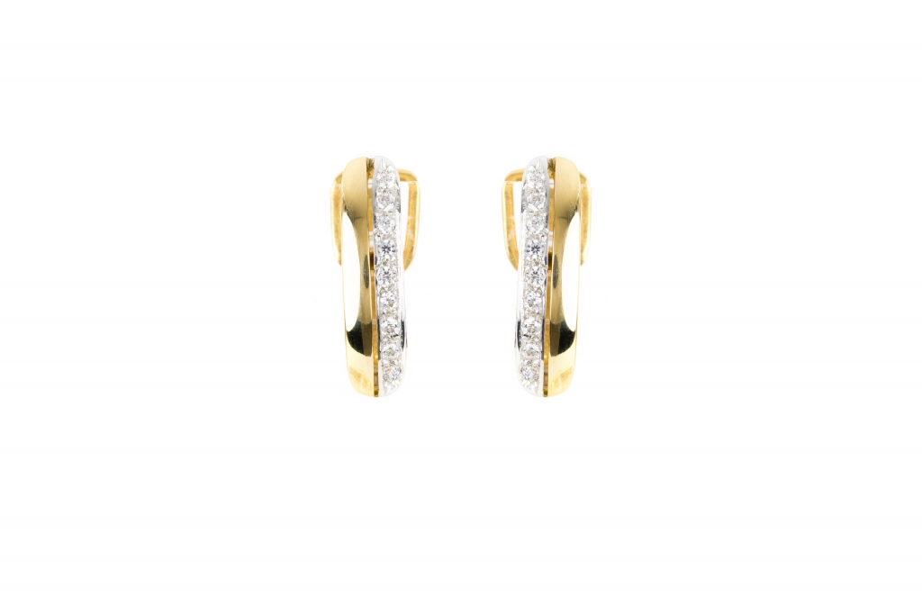 Brincos de ouro branco e amarelo com  zircónias